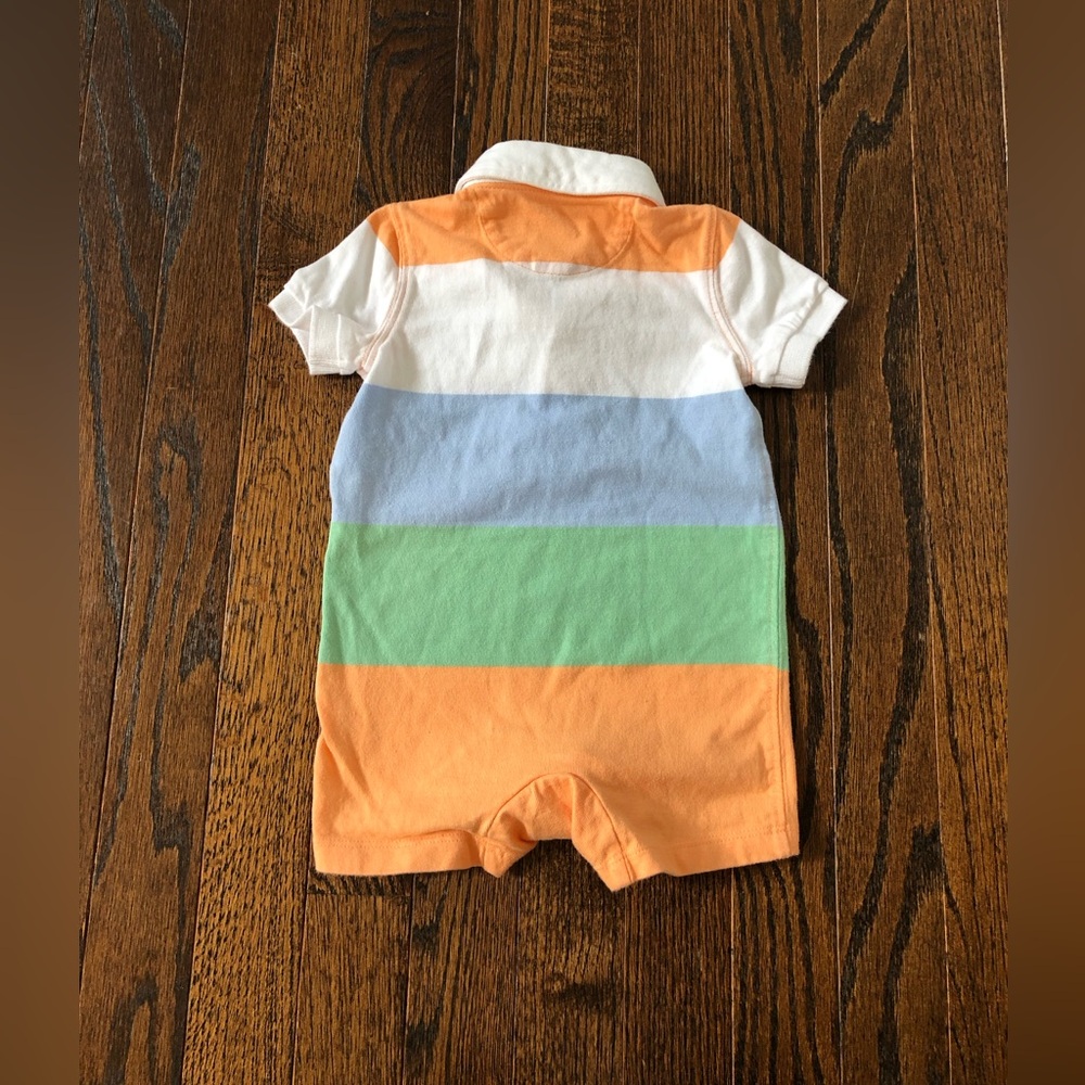 Ralph Lauren Boys 6M Striped Short-Sleeved Polo Rugby Stripe Shortall Romper - Picture 7 of 10